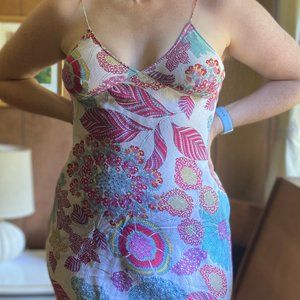 100% Linen Slip Dress Floral Print - Womens Large